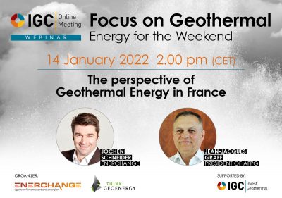 Webinar – The perspective of Geothermal Energy in France, Jan 14, 2022