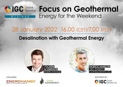 Webinar – Desalination with Geothermal Energy, Jan 28, 2022