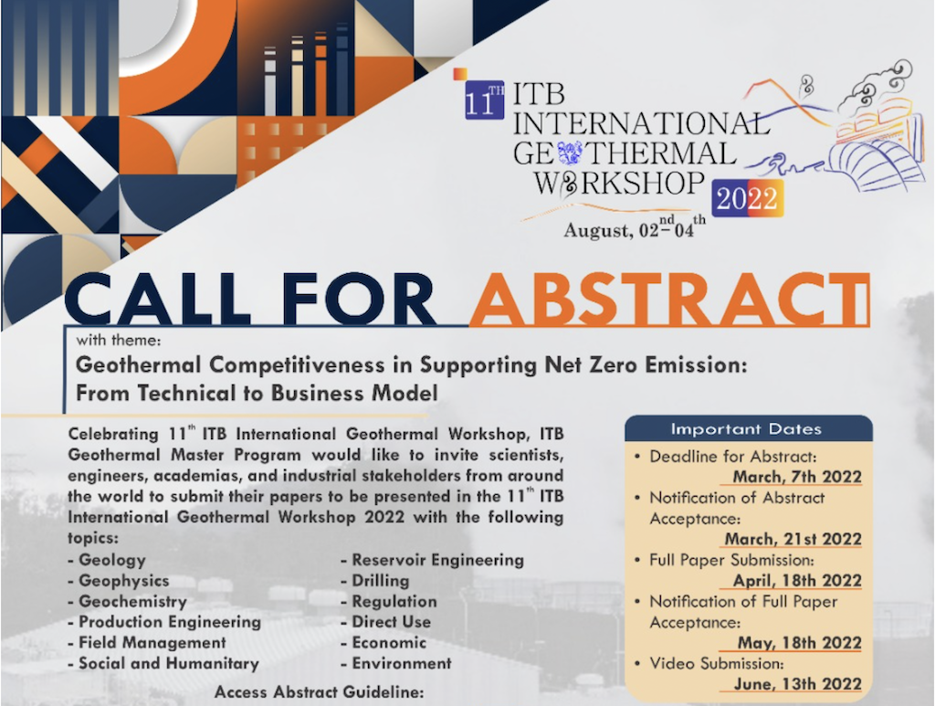 ITB Int’l Geothermal Workshop 2022 – Call for Abstracts