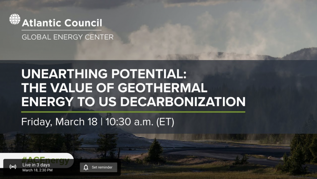 Webinar – The value of geothermal to US decarbonization, March 18, 2022