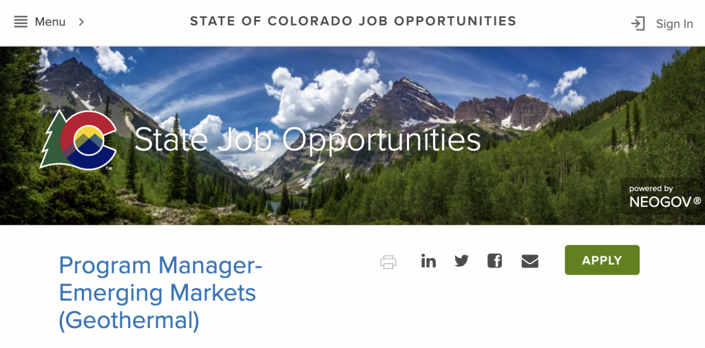 Job – Program Manager, Emerging Markets (geothermal), Colorado