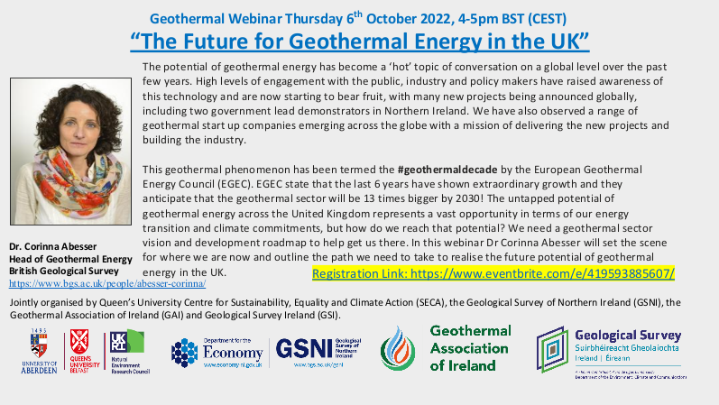 Webinar – The Future for Geothermal Energy in the UK, October 6, 2022