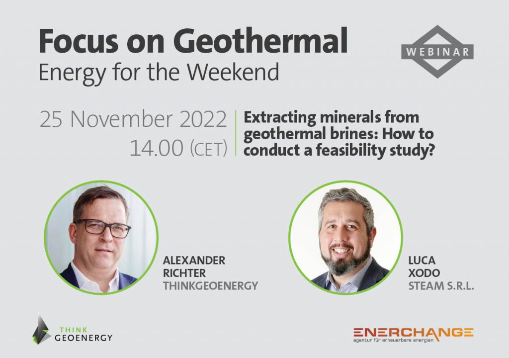 Webinar – Extracting minerals from geothermal brines: How to conduct a feasibility study?, Nov 25, 2022