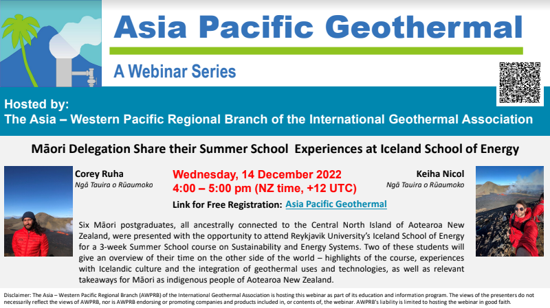 Webinar – Maori experience at Iceland School of Energy, 14 December 2022