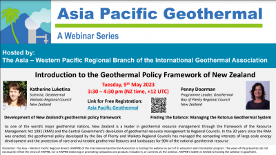 Webinar – Geothermal Policy Framework of New Zealand, 9 May 2023