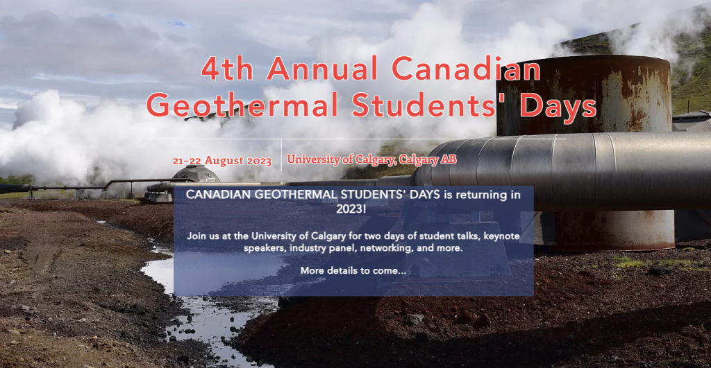 Canadian Geothermal Students’ Days – 21 to 22 August 2023, University of Calgary