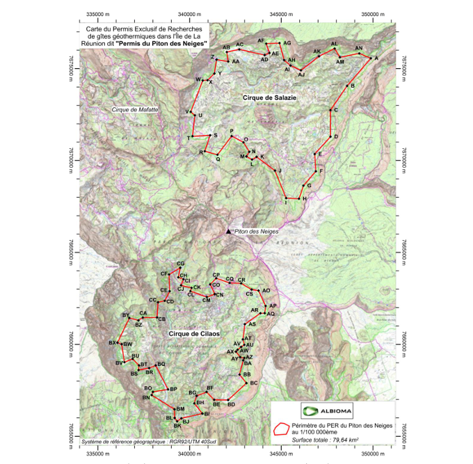 Perímetros del área de permiso geotérmico Piton des Neiges otorgado a Albioma (fuente: Albioma)