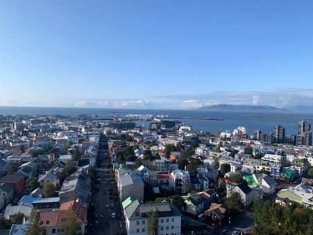 A view of Reykjavík in Iceland on a blue sky dat