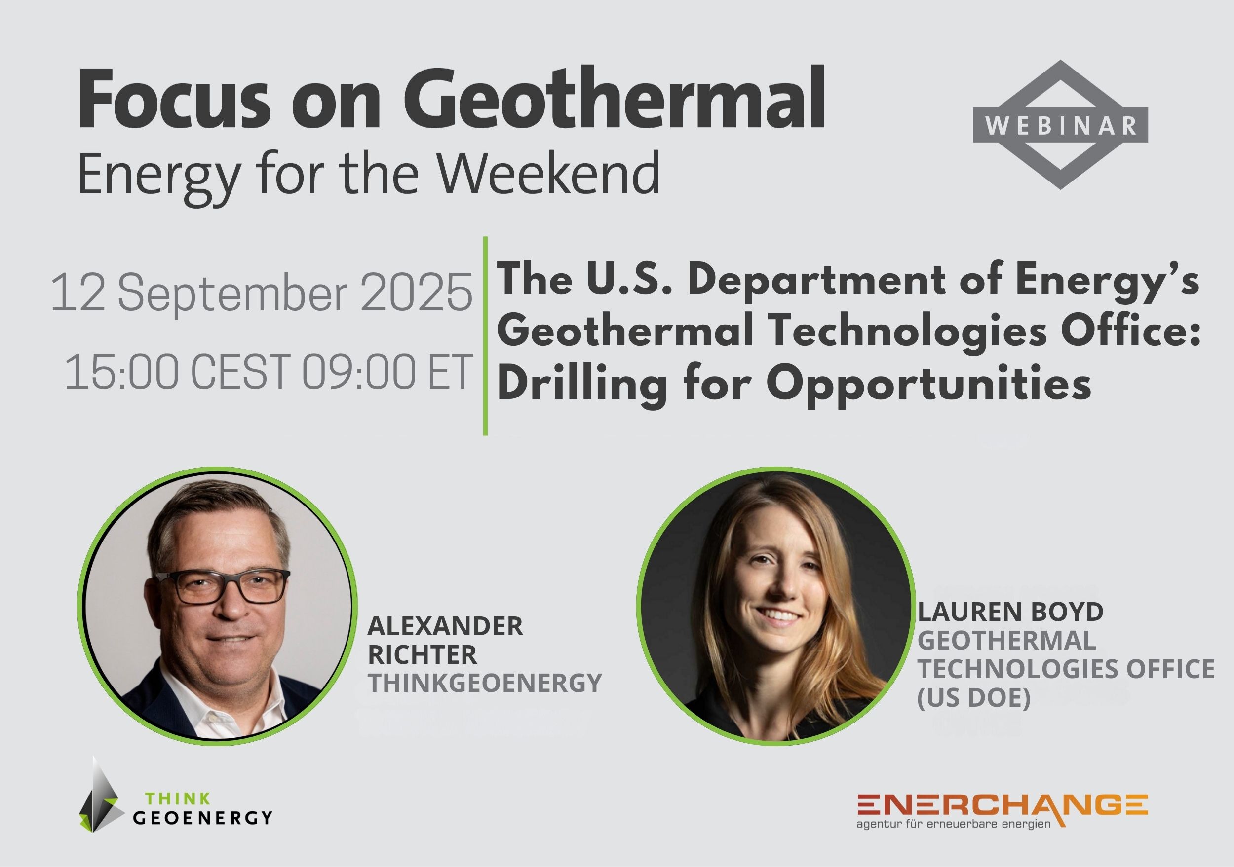 Webinar – The US DOE Geothermal Technologies Office: Drilling for opportunities, 12 September 2025