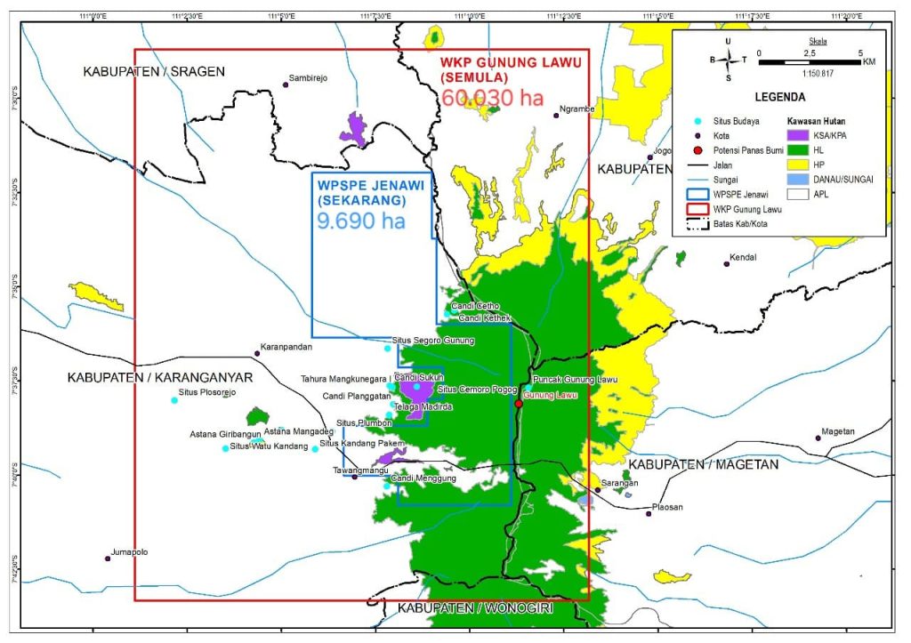 Ubicación y límites del nuevo PSPE de Jenawi, en relación con el anterior WKP de Lawu (fuente: MEMR)
